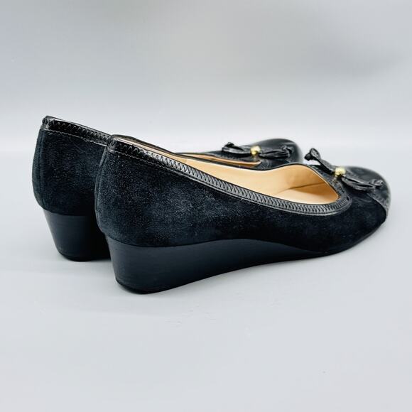 Cole Haan Shoes Womens 8 Black Suede Patent Leather Wedge Grand OS Comfort - Picture 7 of 11